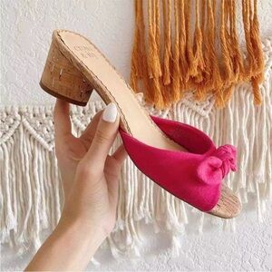 Crown & Ivy Cork Slip On Knot Bow Slide HOT PINK Heels SIZE 7.5 NWOT